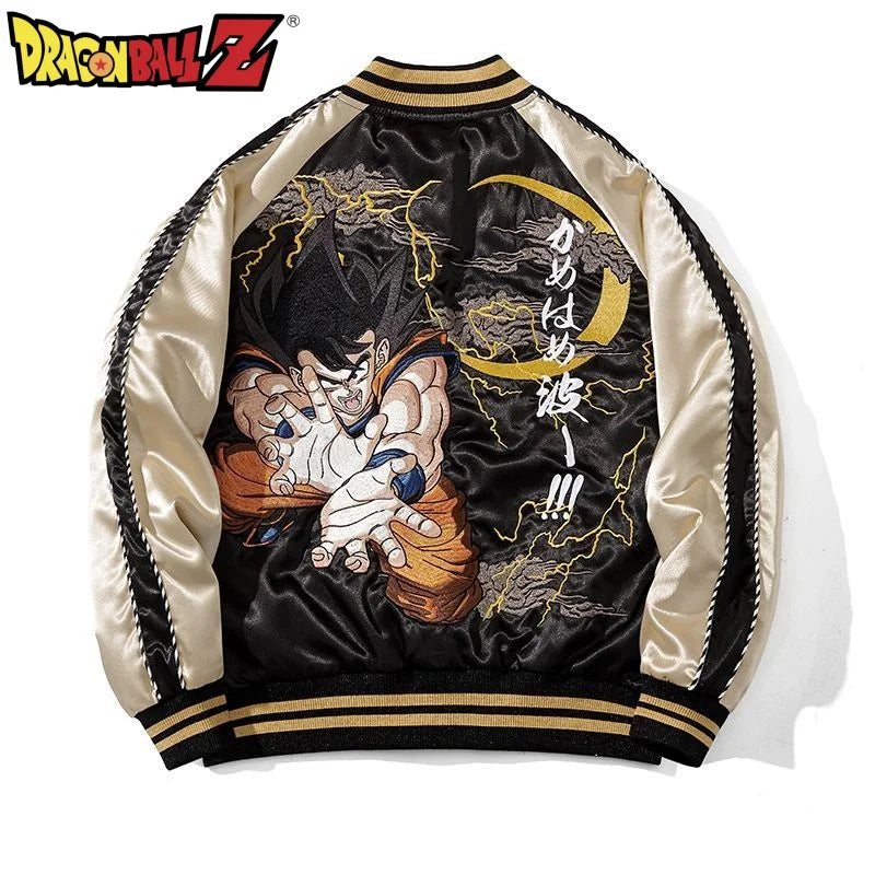 Dragon Ball/One Piece Goku Retro Zipper Jackets with Oversized Jackets for Men Long Sleeved Jacket Harajuku Loose Streetwear