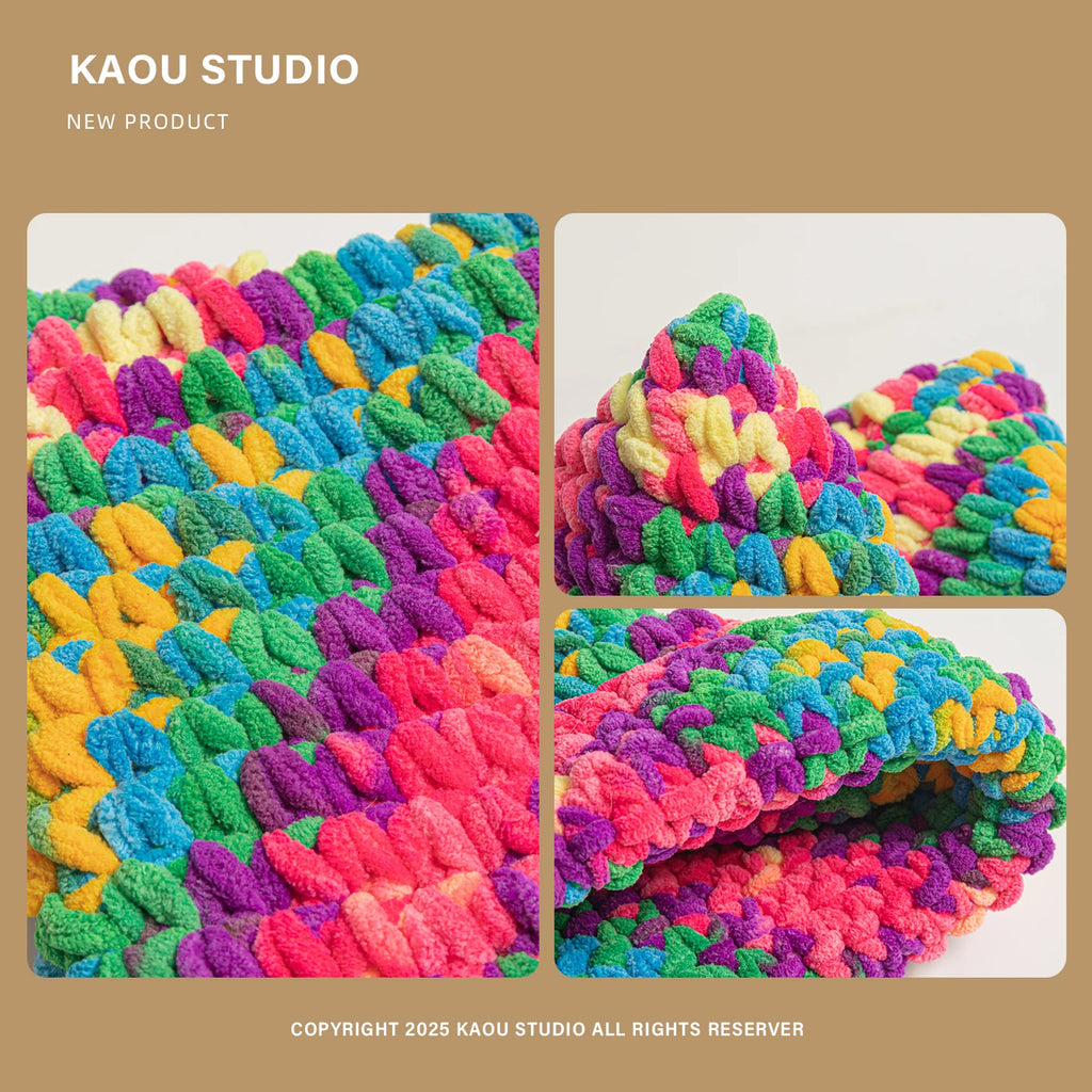 Chenille Dopamine Color Thick Yarn Knitted Beanie Unisex Warm Ear Protection Cute Cap