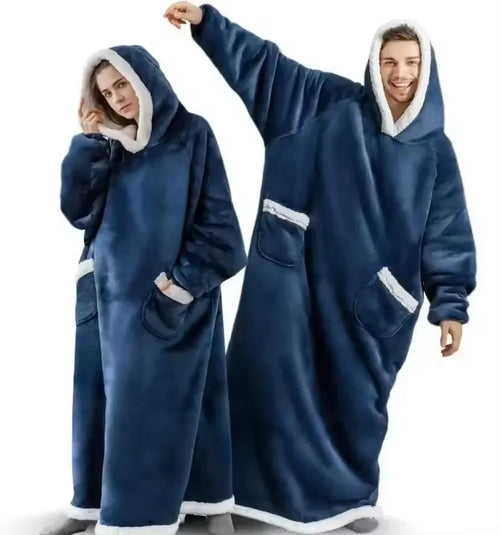 Super Long Flannel Blanket Pajamas with Sleeves Hoodies Unisex Pullover