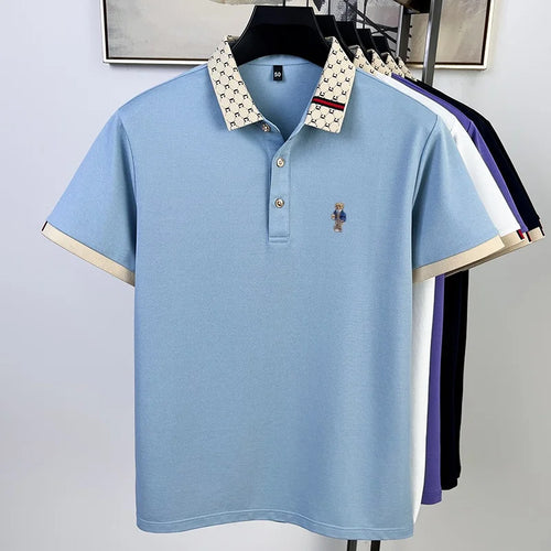 High-end men's short sleeve polo shirt teddy bear boutique embroidery golf T-shirt