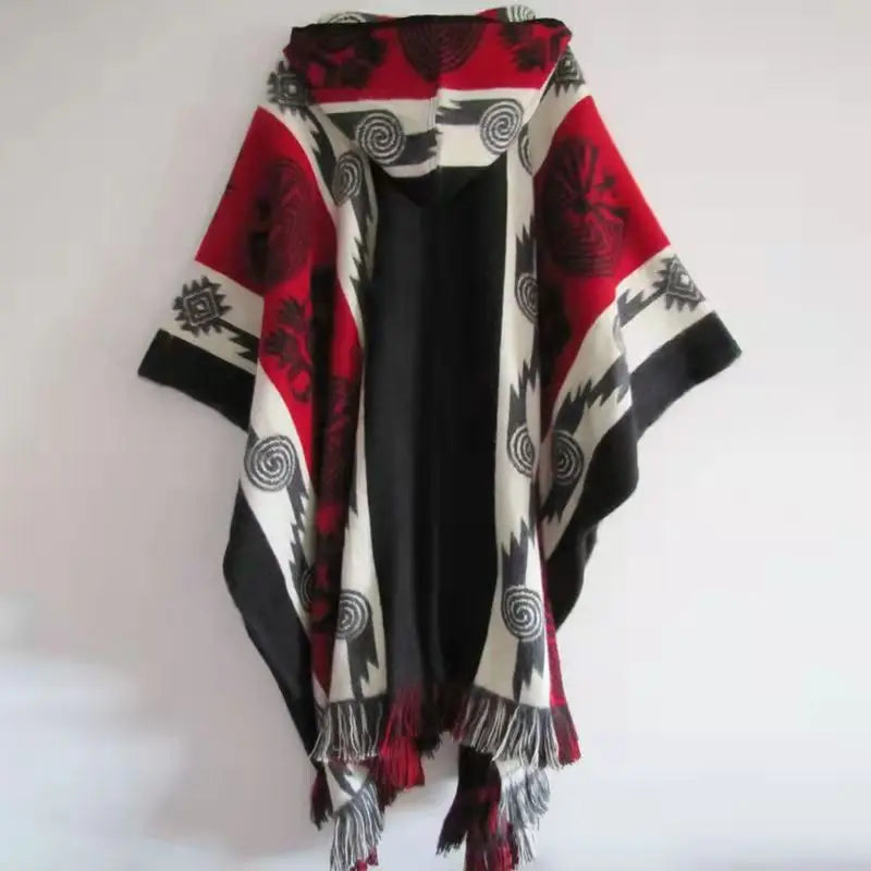 Men's Loose Hooded Printed Cloak Poncho Retro Pullover Jacket