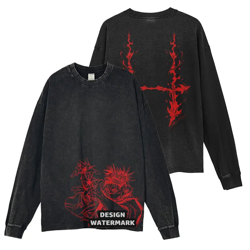 J-Jujutsu K-Kaisen Sweater Long Sleeve T Shirts  Sweatshirts Pullover 100% Cotton