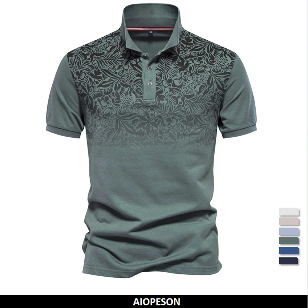 Men's Short Sleeve Polo Shirt Gradient Printed Cotton Blend Fashion