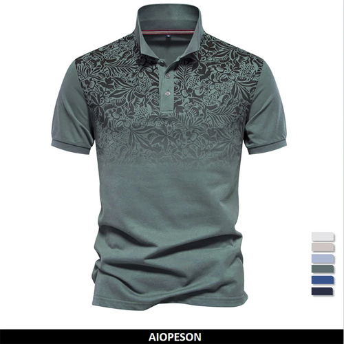 Men's Short Sleeve Polo Shirt Gradient Printed Cotton Blend Fashion