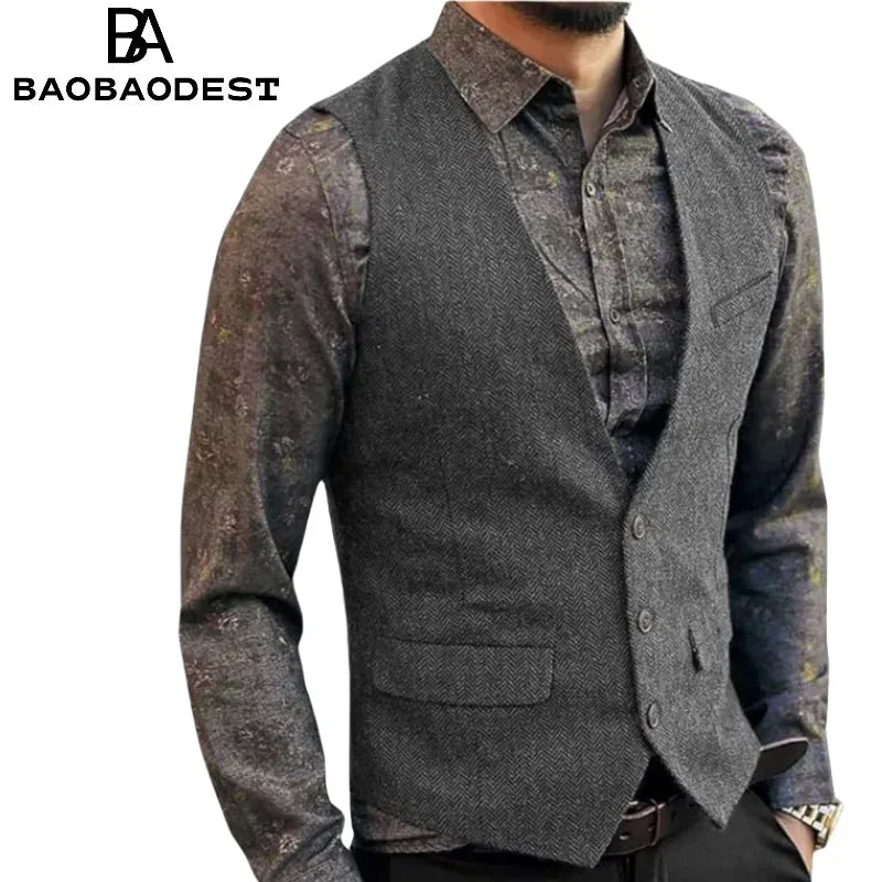 Men's Slim Fit Waistcoat Herringbone Tweed Vintage Style Custom Tailored Vest