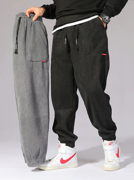 Baggy Corduroy Men Solid Color Casual Tech Fleece Harem Long Trousers