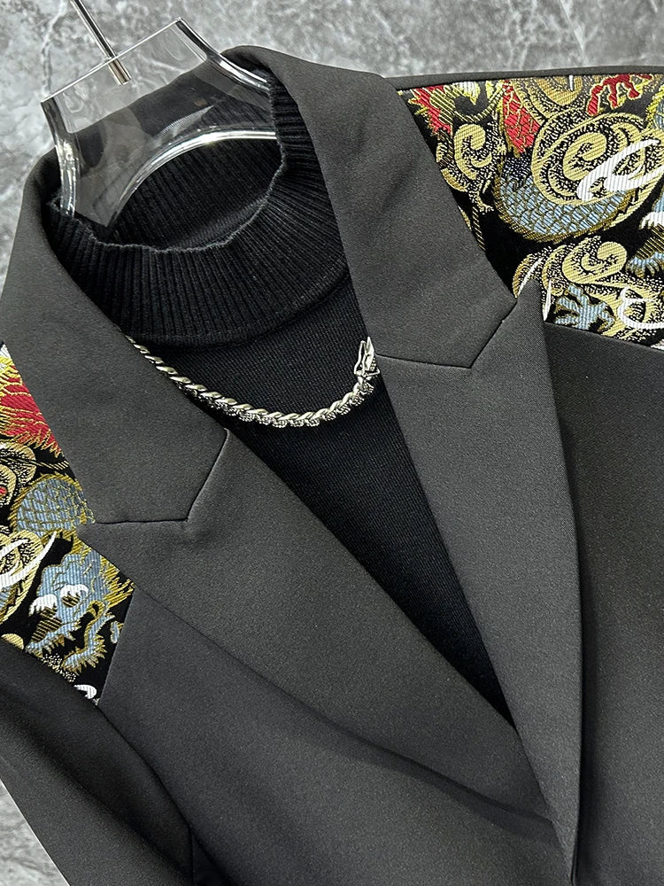 Embroidery Splicing Male Long Sleeve Trendy Men's Blazers Loose-Fitting Jacket