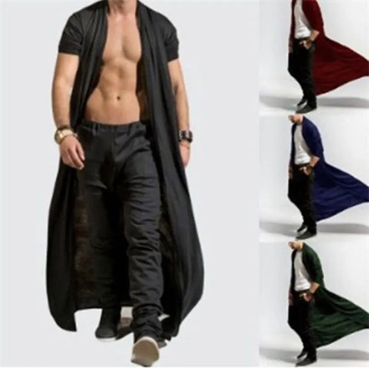 Thin Trench Men Cardigan Cloak Loose Windbreaker Casual Solid Poncho Coat