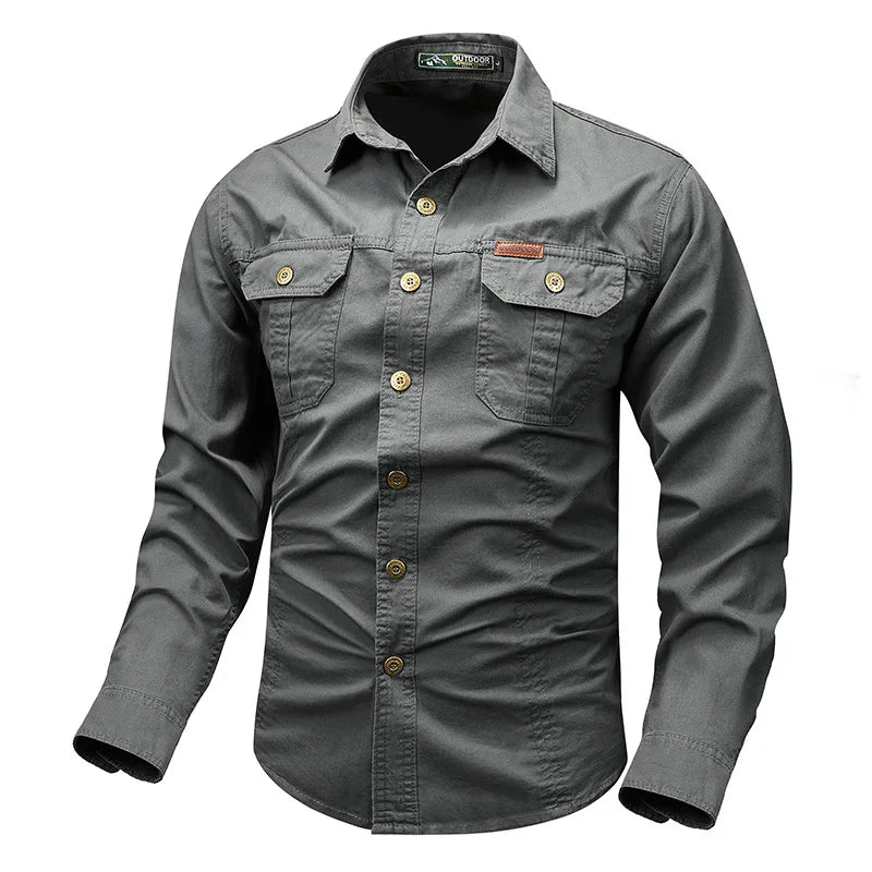 Retro Cargo style Men's Long Sleeve Shirt Casual Button Up Shirt