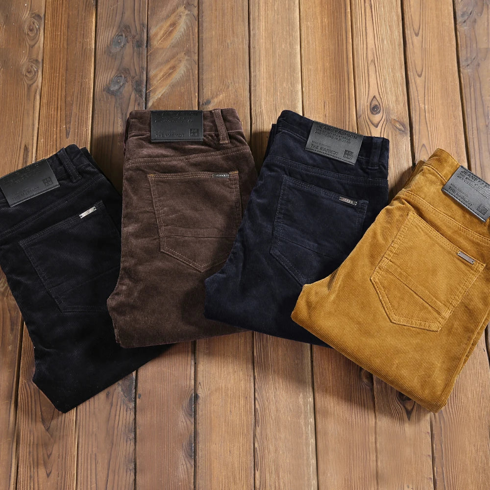 Men's Corduroy Casual Pants Elastic Regular Fit Stretch Trousers
