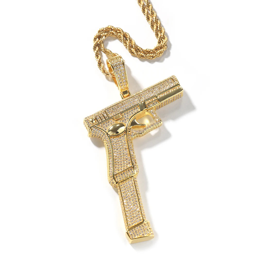Iced Out Full Zirconia Large Size Gun Pendant Hip Hop Men's Jewelry