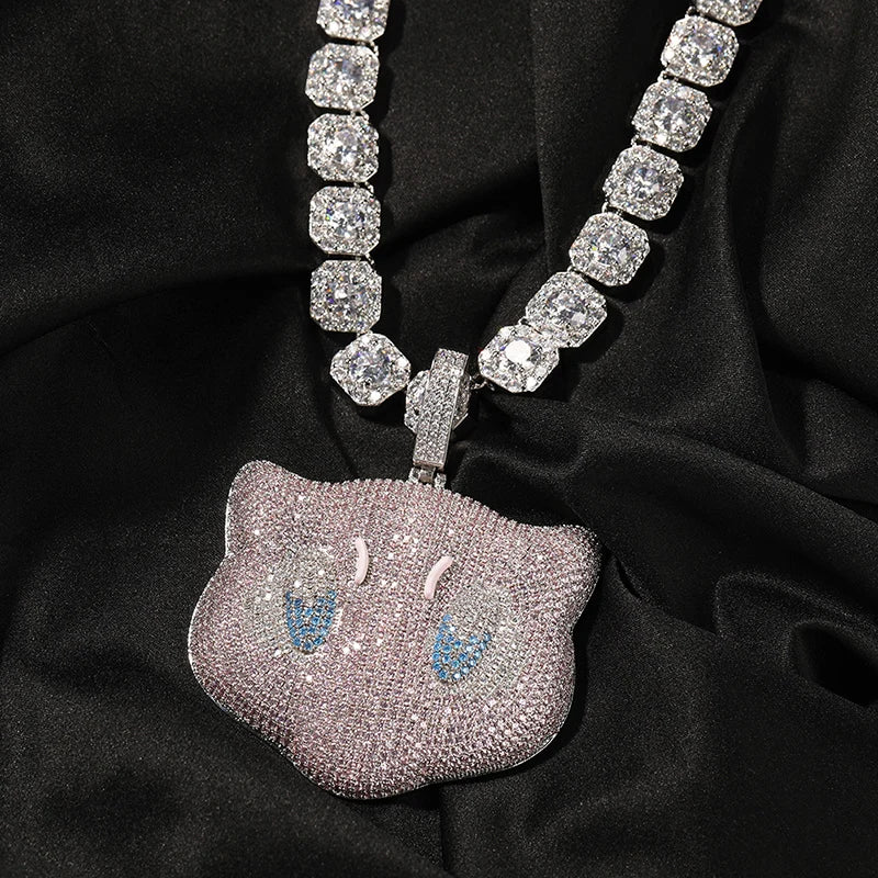 Full CZ Stone Paved Bling Iced Out Mew Pendants Necklace for Men