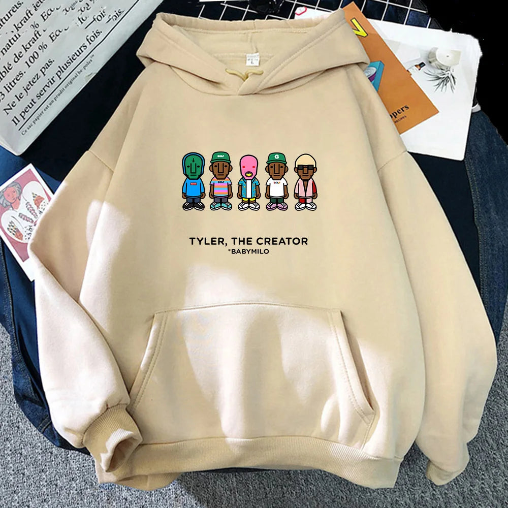 Tylerr The Creator Hip Hop Vintage Hoodies Men Round Neck Sweatshirts Loose and Comfortable Pullovers