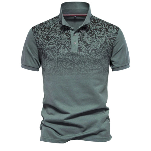 Men's Short Sleeve Polo Shirt Gradient Printed Cotton Blend Fashion