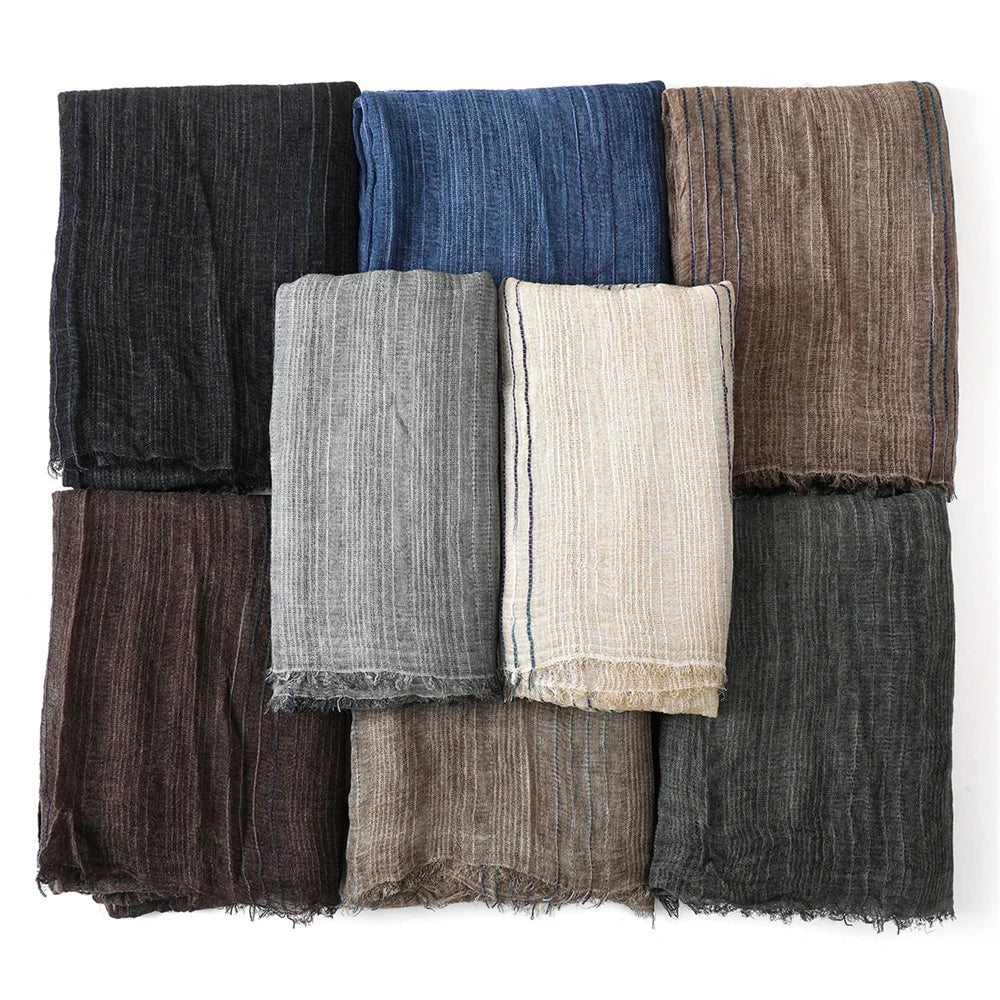 Cotton Linen Striped Men Warm Neckerchief Pashmina Accessories Short Tassel Shawl