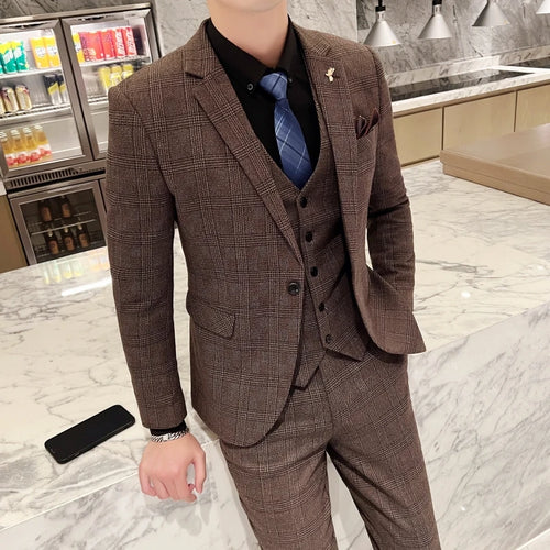 Men's British Three-piece Set Slim Fit Suit Vest Trousers Ensemble Handsome All-in-one