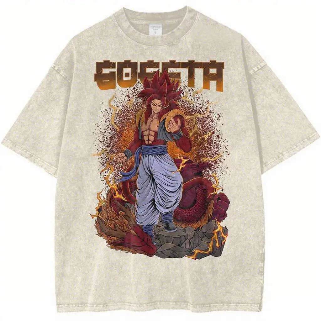 Harajuku Dragon Ball Unisex Vintage Wash Cotton Graphic Print  Short Sleeve Tee  Casual Streetwear
