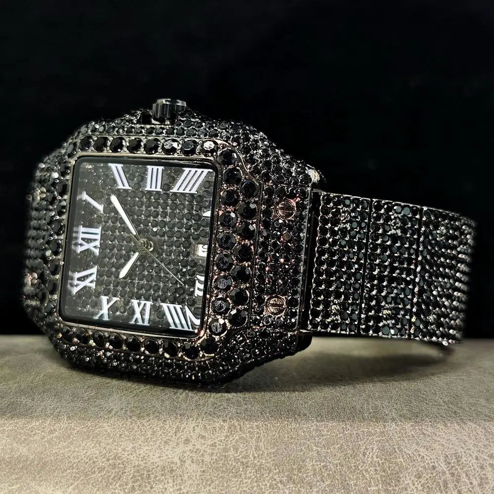 Ice Watch For Men Luxury Stainless Steel Quartz Timepiece Diamond Square Wristwatch