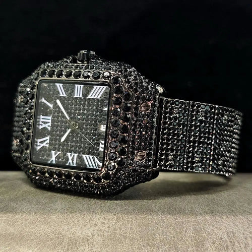 Ice Watch For Men Luxury Stainless Steel Quartz Timepiece Diamond Square Wristwatch
