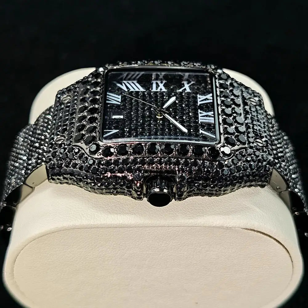 Ice Watch For Men Luxury Stainless Steel Quartz Timepiece Diamond Square Wristwatch