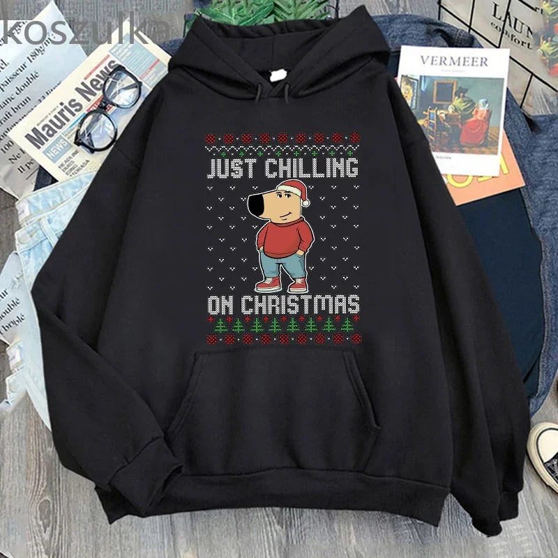 Just a on Chill Guy Christmas Men Oversized Sweatshirt Pullover Hooded Streetwear