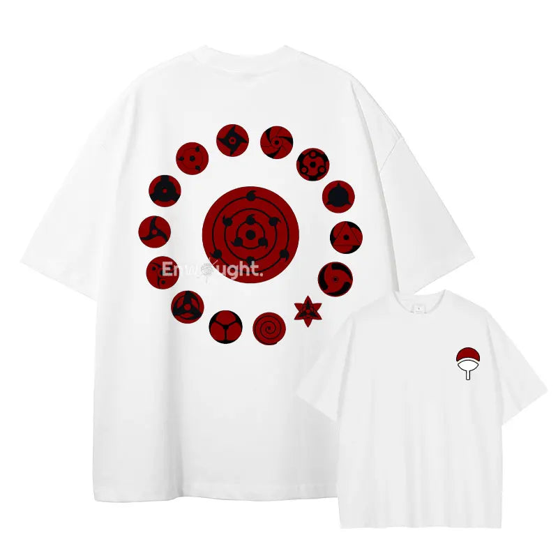 Sharingan Graphics T Shirt Washed Tops Oversized Short Sleeve 100% Cotton