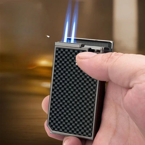 Dual Jet Flame Refillable Lighter for Cigars, Elegant Metal Cigar Accessory