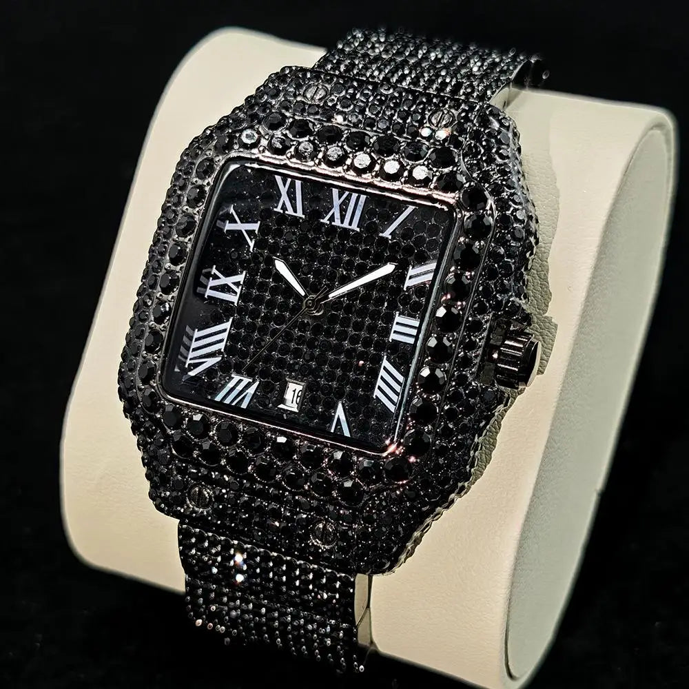 Ice Watch For Men Luxury Stainless Steel Quartz Timepiece Diamond Square Wristwatch