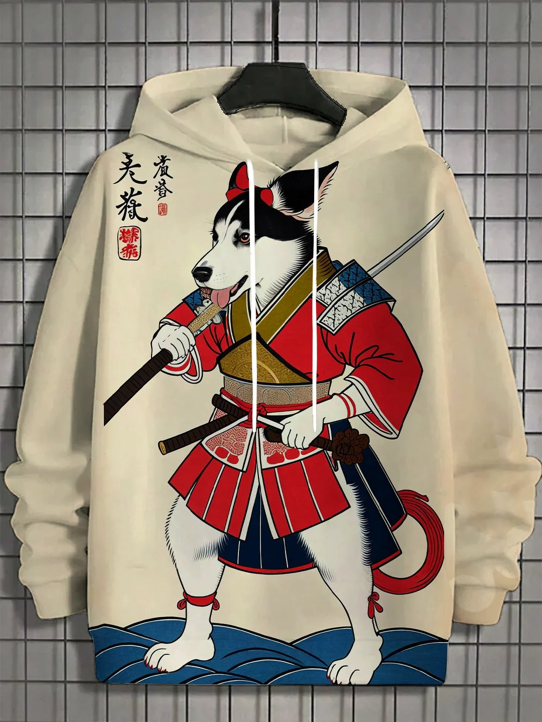 Men's 3D Full Body Printed Japanese Samurai Shiba Inu Casual  Hoodie