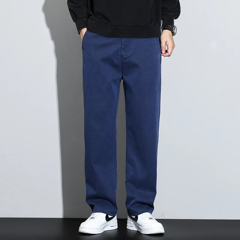 Men's Lyocell Straight Loose Elastic Waist Jeans Comfortable Pants Plus Size 5XL