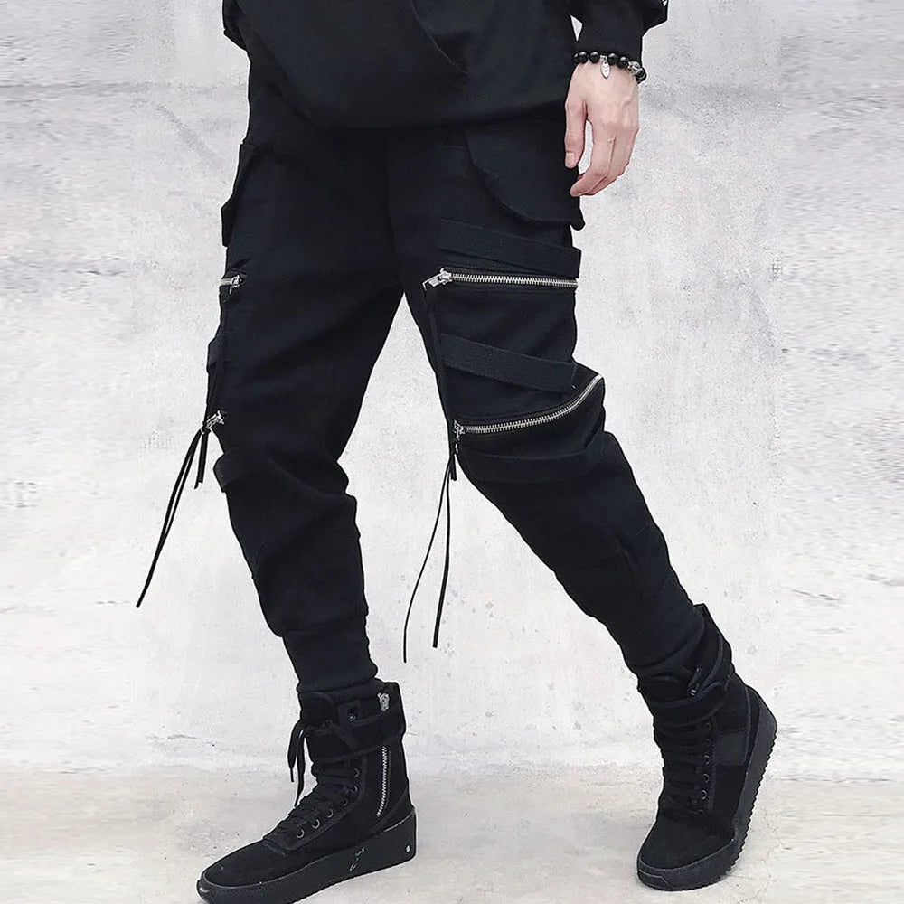 Cargo Loose Harem Multi-pocket Ribbon Trousers Streetwear Sport Pants for Men