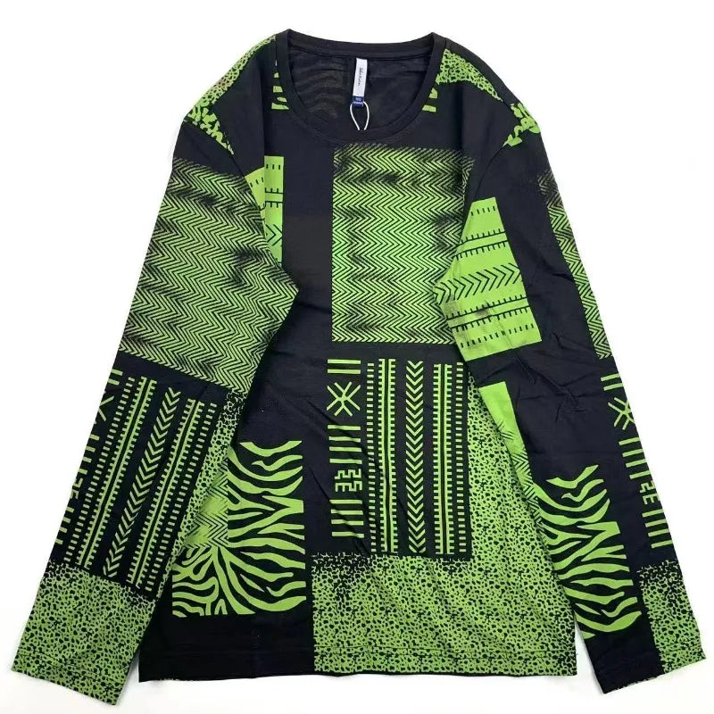 Western simple pattern men's long-sleeved T-shirt high street trend shirt loose pullover