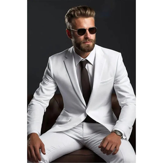 Handsome White Suit for Men Two Pieces (Jacket+Pants) Single Breasted Notch Lapel Costume