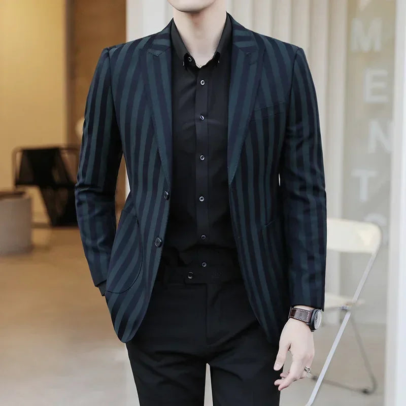 Luxury High-end Solid Color Plaid Stripe Men's Blazer Suit Jacket Coat
