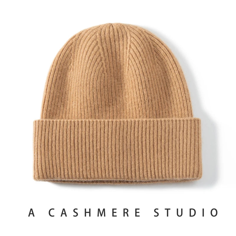 High Quality 100% Cashmere Knitted Casual Beanie Hat Soft Warm Caps