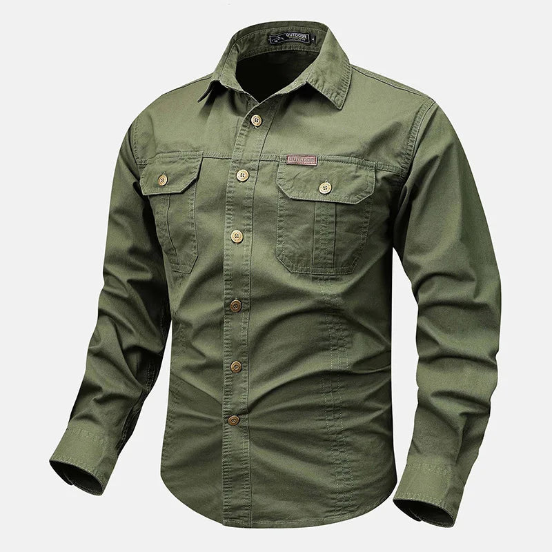 Retro Cargo style Men's Long Sleeve Shirt Casual Button Up Shirt