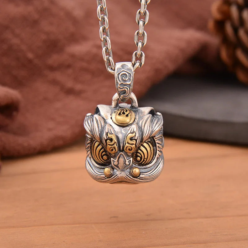 Chinese style retro lion dancing pendant fashionable silver 925 necklaces banquet fine jewelry