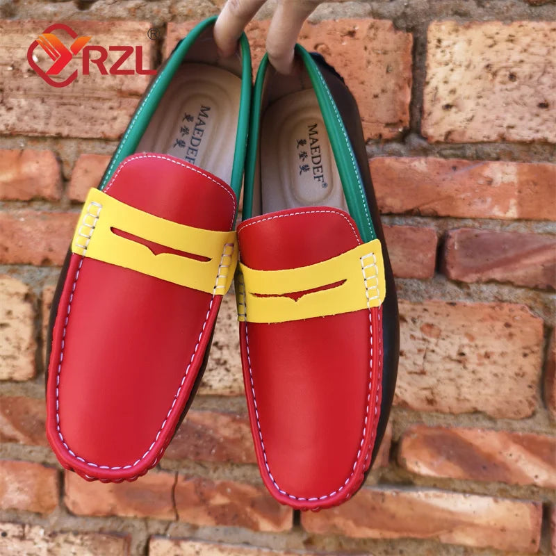 Loafers Handmade Genuine Leather Flats Moccasins Men's Mixed Colors Shoes