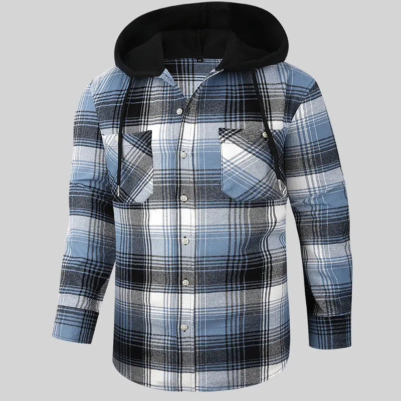 American size men's shirt long hooded plaid coat ground flannel