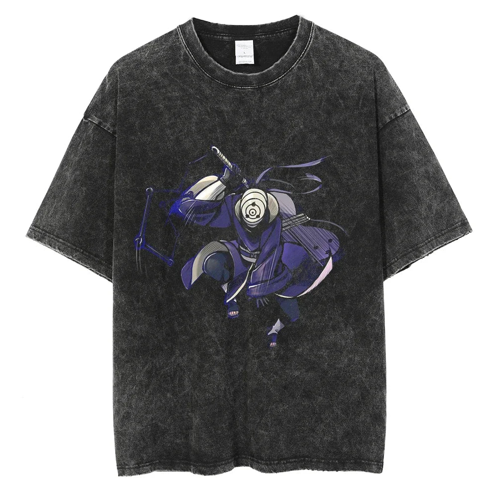Vintage Men Streetwear Anime Print Short Sleeve Cotton T Shirt