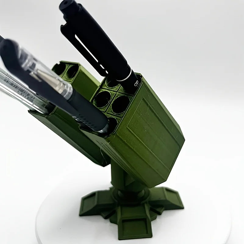 Military-Style Anti Aircraft Gun Olive Green Multi-Compartment Pen Holder