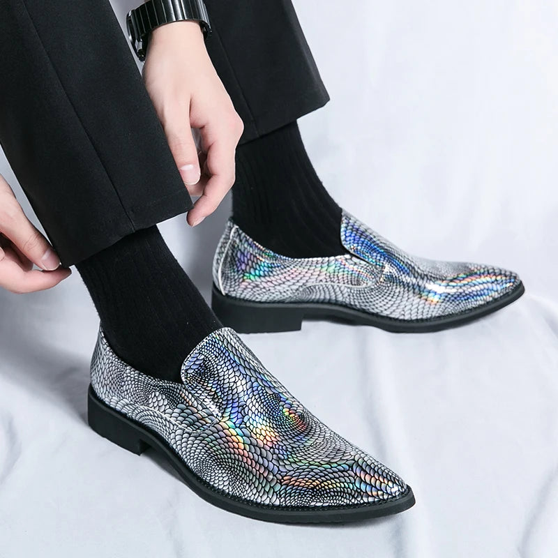 Men Loafer Moccasins Pointed Toe Patent Leather Gentleman Dress Slip-On Leather Shoes