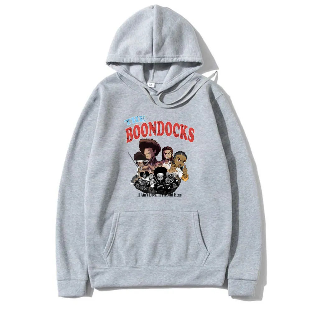 The Boondocks Huey and Riley Graphic It Ain't Luck It's about Heart Print Sweatshirt Men Fleece Cotton Hoodie