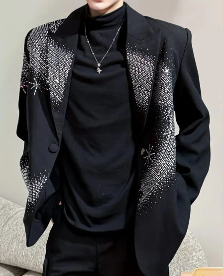 Hot Diamond Shoulder Padded Blazers Men's High-end Handsome Suit Light Jackets