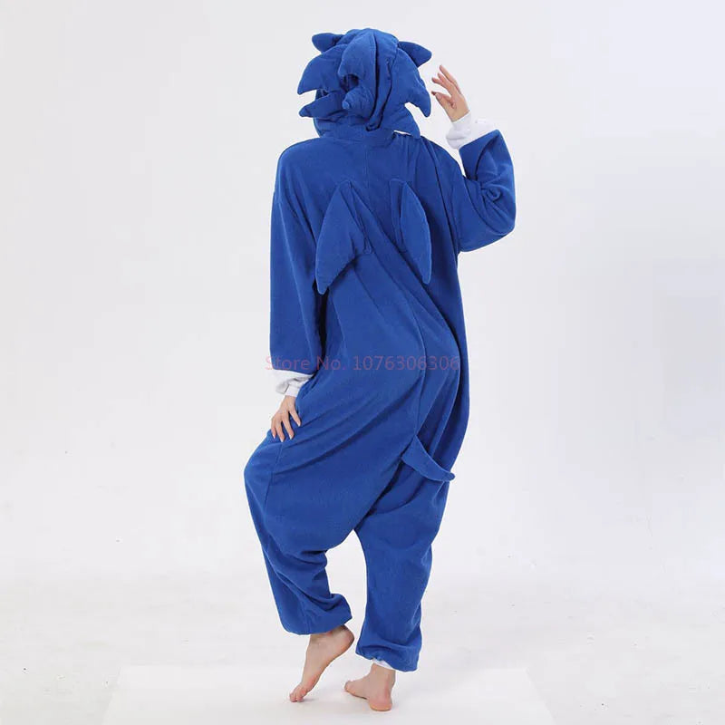 Sonic Cartoon Onesies Pajamas Plush Flannel Adult Kids Sleepwear Warm Costume