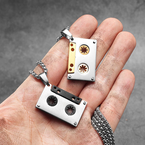 Music Tape Stainless Steel Jewelry Men Simple Necklace With Pendant