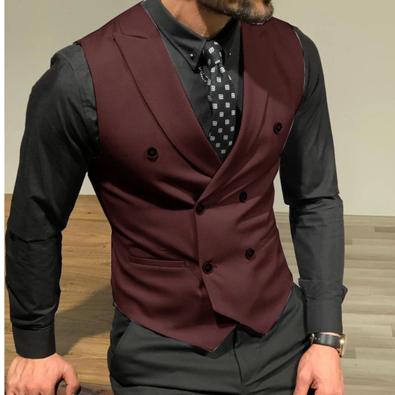 Men's Suit Vests with Double Breasted Slim Fit Waistcoat