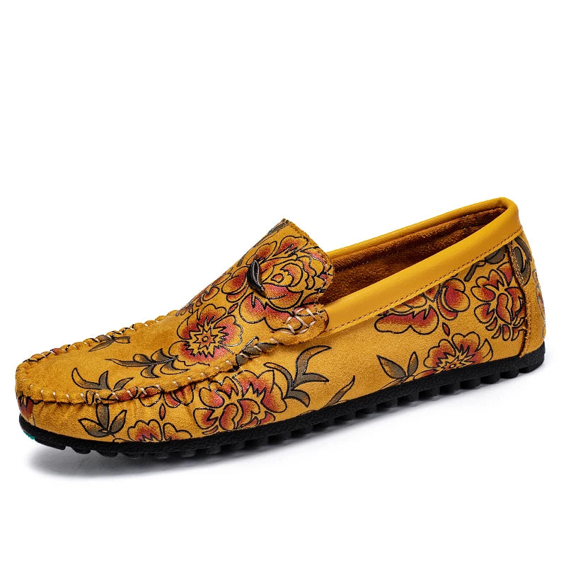 Rose Print Loafers Flats High Quality Suede Casual Shoes For Man