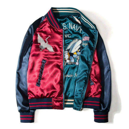 Japan Yokosuka Embroidery Men Vintage Baseball Both Sides Kanye West Bomber Jackets