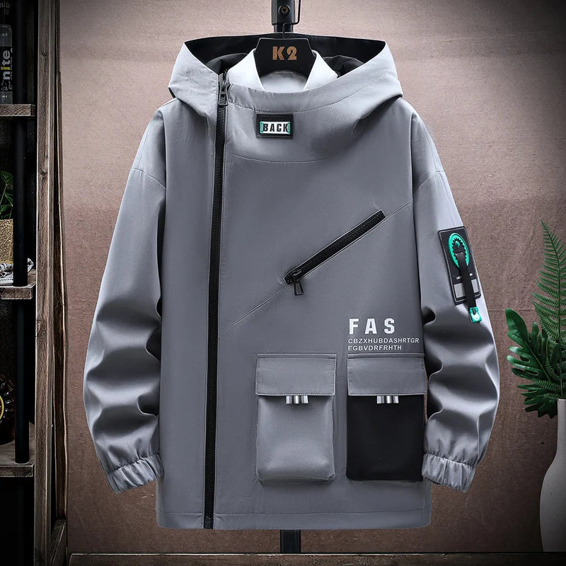 Men's Pilot Hooded Jacket Tide Card Loose Front Pocket Coat